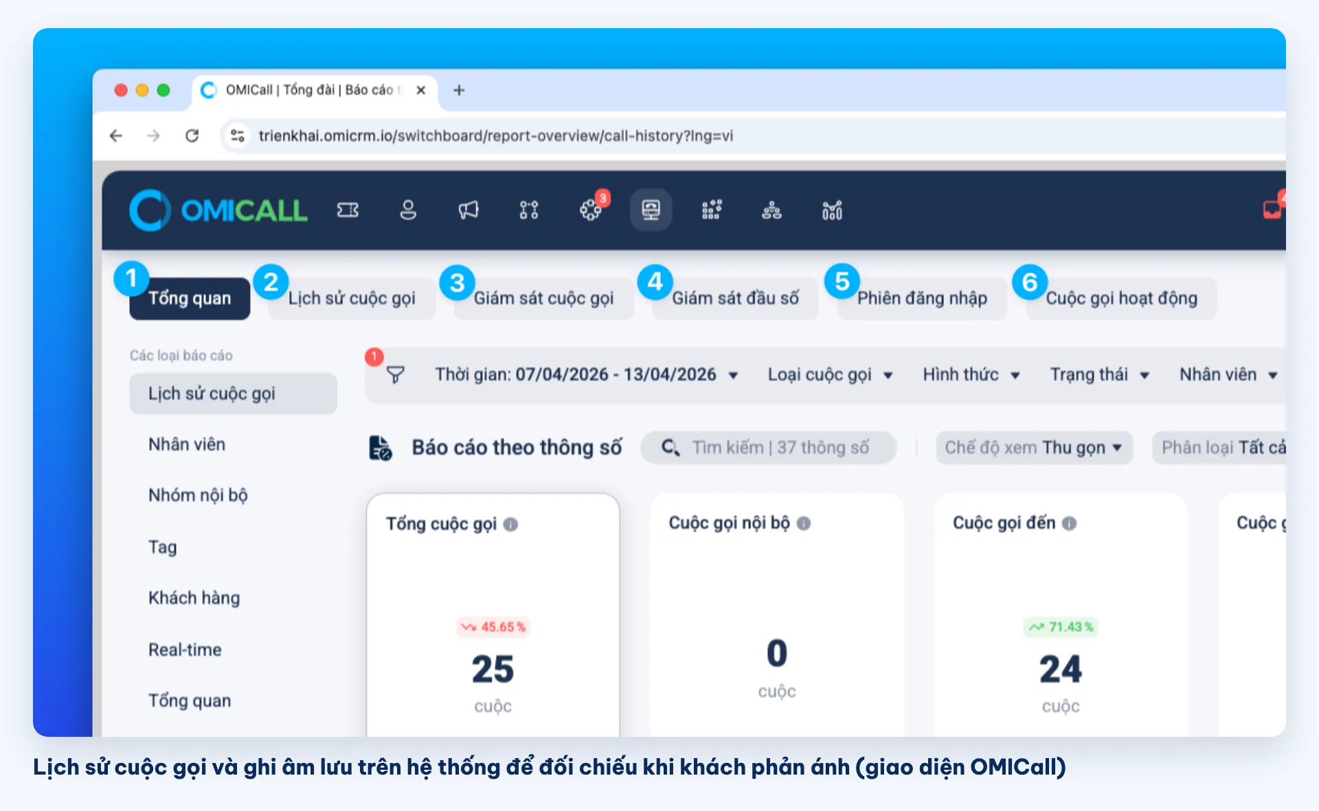 Lịch sử cuộc gọi và ghi âm trên tổng đài OMICall